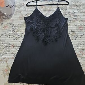 Elegant Black Fringe Slip Dress